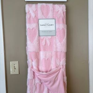 Style Sanctuary Pink Fuzzy Bows Hearts Decorative Throw Blanket 60x70 NWT